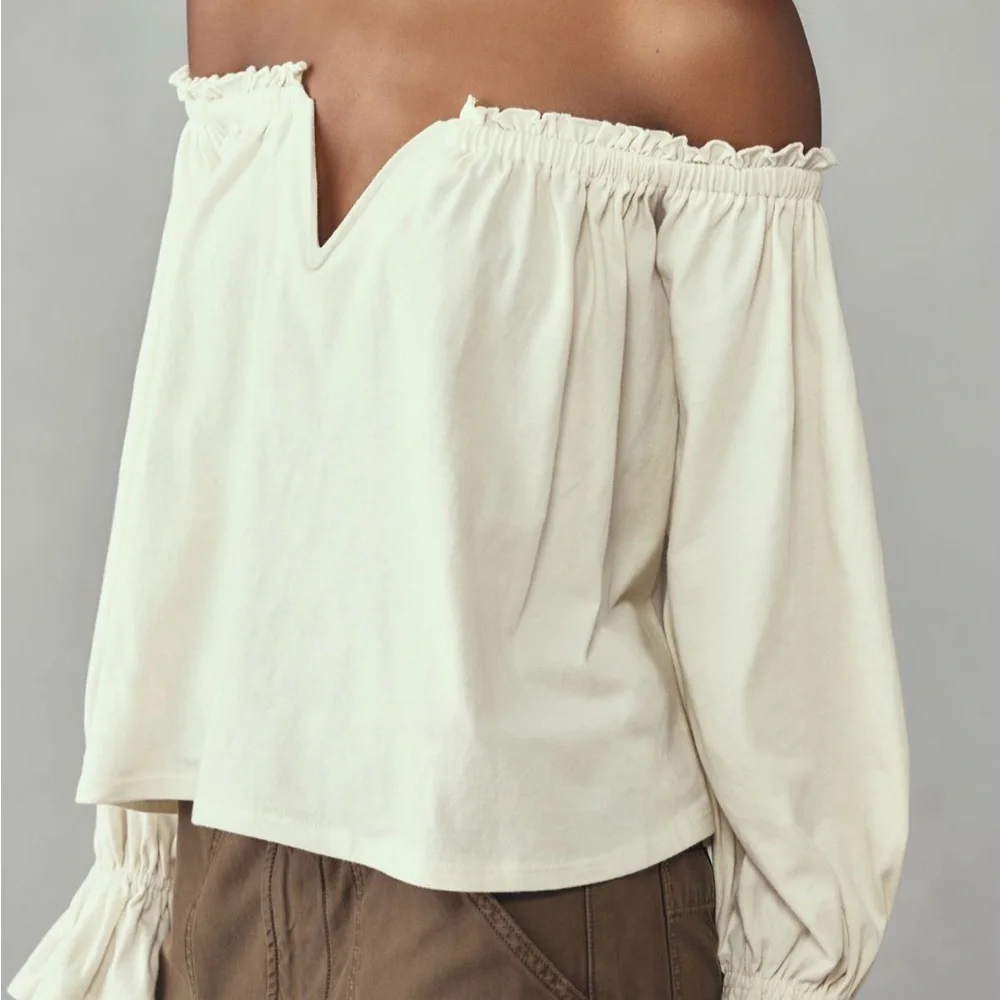 NWT Anthropologie Cream Off-Shoulder Swing Blouse - Picture 4 of 11